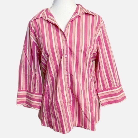 George Stretch Button Down Shirt Pink/White/Orange Striped-Size XL (16-18) - Picture 1 of 7